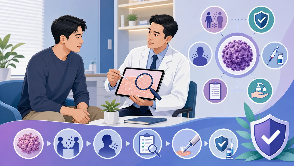 ภาพประกอบการตรวจและป้องกันหูดหงอนไก่จากเชื้อ HPV
