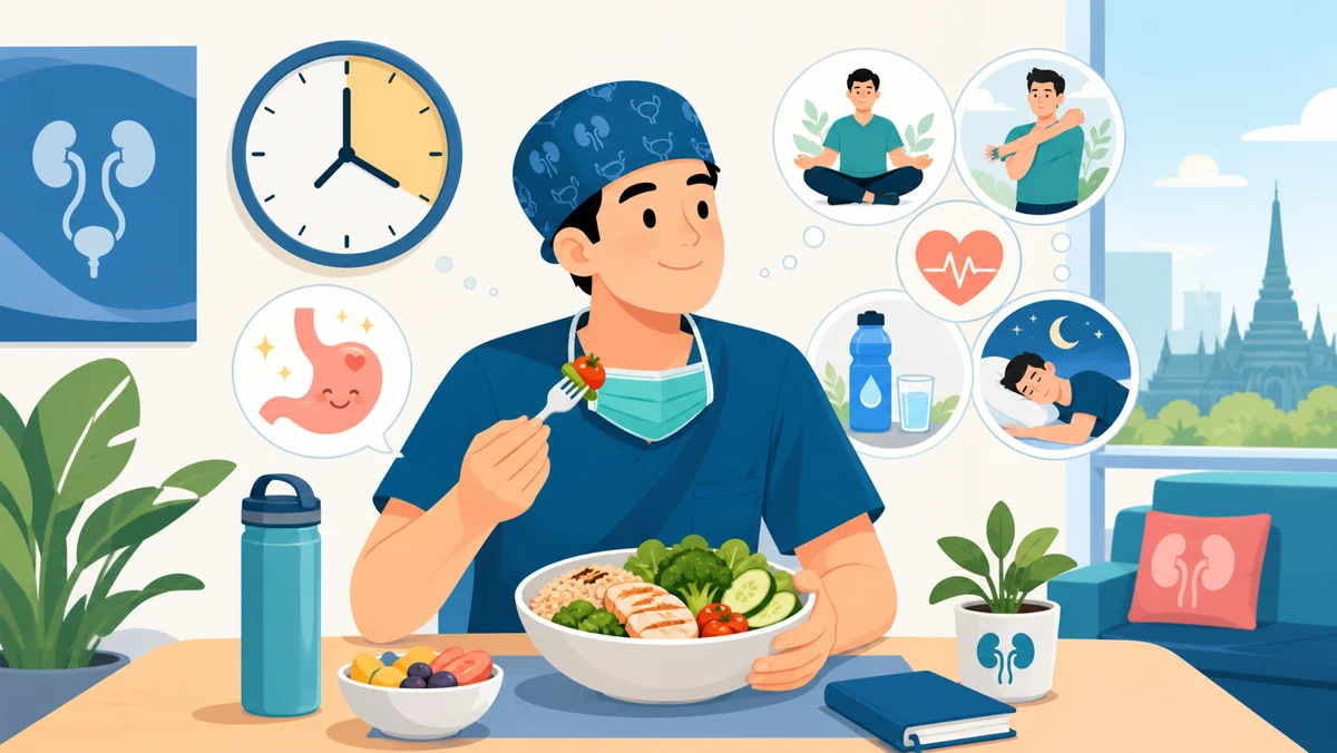 ภาพประกอบหมอศัลย์กับการกินอาหารและดูแลสุขภาพระหว่างวัน